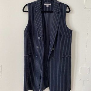 Navy Pinstripe Mid Length Blazer Vest